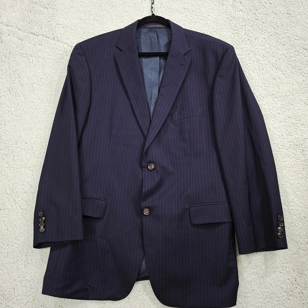 Boss Hugo‎ Boss Navy Light Blue Pinstripe Wool Coat Blazer Double Vented 44R